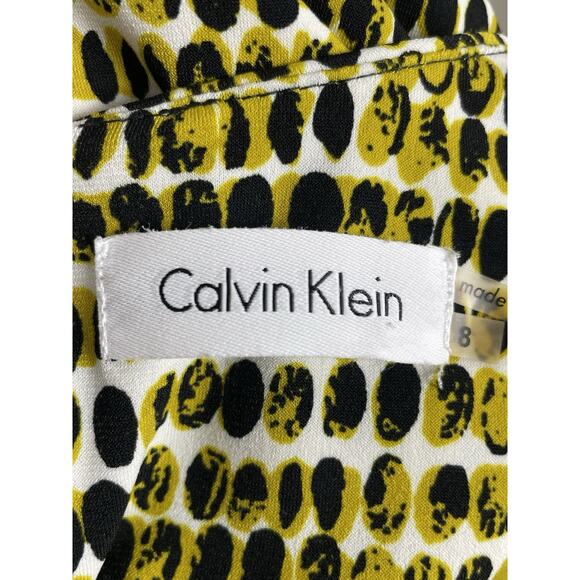 Calvin Klein Dress Mini Stretch Knit Pleated Print Multicolor V Neck - Picture 10 of 11